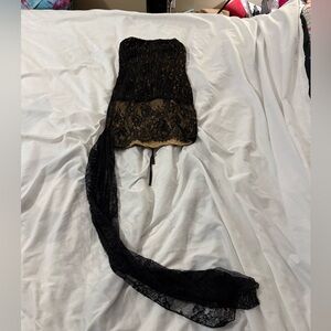 Strapless Black Lace Evening Dress with Nude Lining